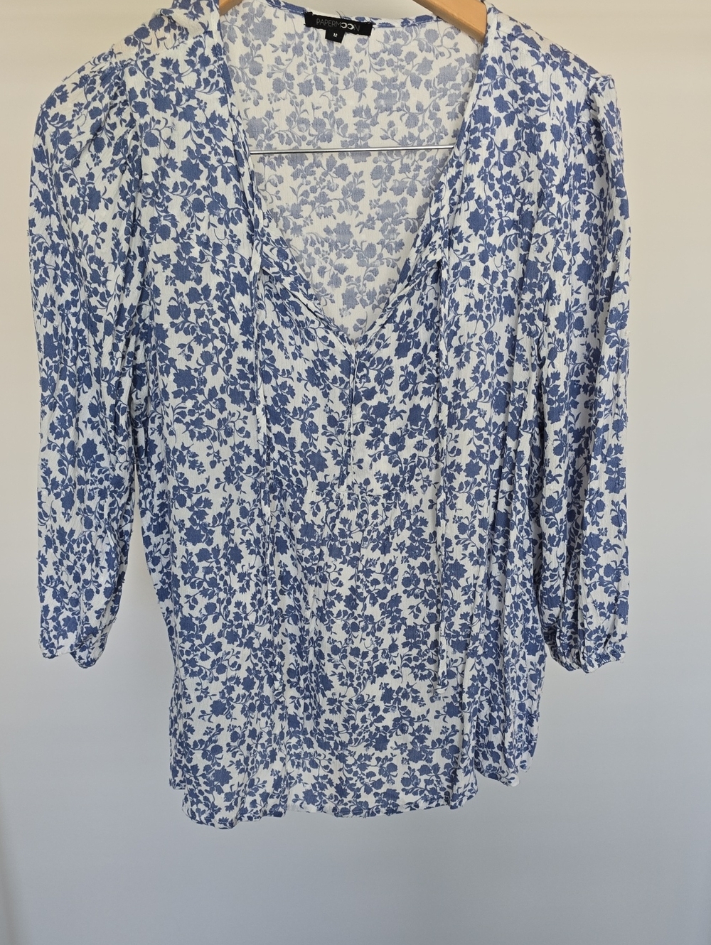 Papermoon Blue and White Floral V-Neck Blouse